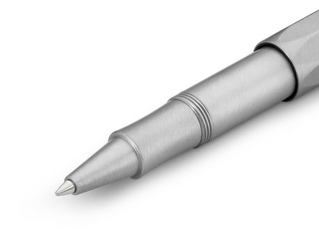 The latest technology of gel refill and ceramic ball combined with classic design made of stainless steel with a brushed finish.

This pocket roller ball pen has a length of only 10.5 cm when closed and grows to a standard size of 13 cm with the cap attached.

The raw stainless steel receives its elegance through a brushed finish. Due to the high weight, the writing instrument already presses slightly onto the paper by itself. This feature makes it possible for you to write longer and comfortably. In combin