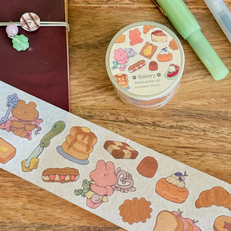 5 meters of pure kiss-cut, washi sticker bakery bliss~

They readjust easily and blend in with the paper. (Lighter paper recommended for maximum visibility)

Just like the washi tape material you love, but in a sticker roll. No more saving your stickers for later! Use it up!!

Dimensions: 50mm x 5m