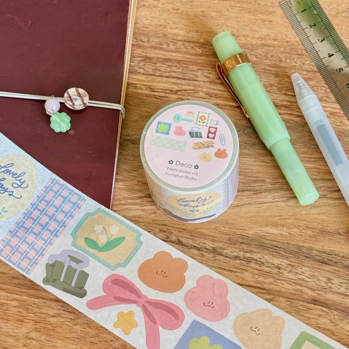 5 meters of pure kiss-cut, washi sticker deco bliss~

They readjust easily and blend in with the paper. (Lighter paper recommended for maximum visibility)

Just like the washi tape material you love, but in a sticker roll. No more saving your stickers for later! Use it up!!

Dimensions: 50mm x 5m