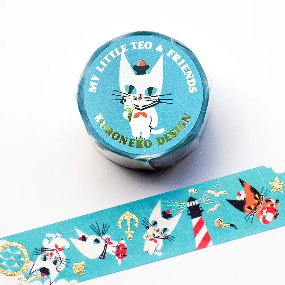 The trio on this adorable washi tape are Abby (brown-black tortie shell), Theo (white), and Ron (black and white socks).&nbsp;The marine look is fresh and very cute. Cut short to use as stickers, or as a pop point in wrapping or decoration.


✨ Product Features

Gold foil stamping for a subtle, elegant shine
Perfect for decorating planners, journals, cards, gifts, and scrapbooks
High‑quality Cozyca Products washi tape
Size: 20 mm × 5 m