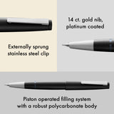 In the beginning was the LAMY 2000: since 1966, the icon has been writing design history. Then as now, the LAMY 2000 has always been a fixture of the LAMY design. It stands out above all for its high level of engineering and embodies a unique symbiosis of aesthetics and functionality. Experience a premium-grade writing experience thanks to seamless material combinations, an externally sprung stainless steel clip and comfortable body balancing.

Piston operated filling system
fibreglass
fittings: stainless s