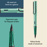 Light, lighter, LAMY AL-star: the writing classic made of resistant aluminium masters all challenges of everyday life in style. The transparent grip lies comfortably in the hand and, with an unobstructed view of the ink duct, turns the functional into a visual highlight. The series is ever inspiring with new special editions in current trendy colours and is thus an inspiring must-have in any pencil case.

Lightweight fountain pen with polished steel nib and ergonomic grip made of high-quality transparent pl