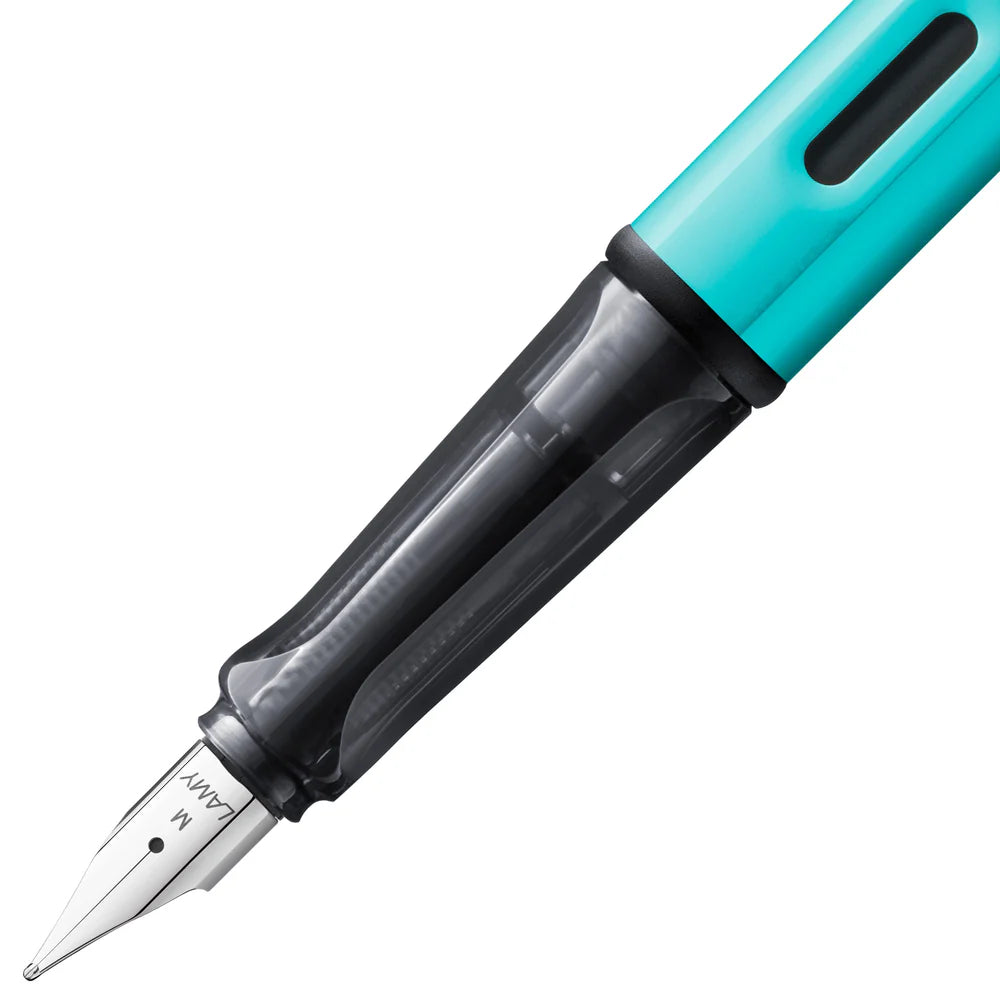 Light, lighter, LAMY AL-star: the writing classic made of resistant aluminium masters all challenges of everyday life in style. The transparent grip lies comfortably in the hand and, with an unobstructed view of the ink duct, turns the functional into a visual highlight. The series is ever inspiring with new special editions in current trendy colours and is thus an inspiring must-have in any pencil case.

Lightweight fountain pen with polished steel nib and ergonomic grip made of high-quality transparent pl