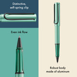 Light, lighter, LAMY AL-star: the writing classic made of resistant aluminium masters all challenges of everyday life in style. The transparent grip lies comfortably in the hand and, with an unobstructed view of the ink duct, turns the functional into a visual highlight. The series is ever inspiring with new special editions in current trendy colours and is thus an inspiring must-have in any pencil case.

Lightweight rollerball pen with ergonomic grip made of high-quality transparent plastic.

Distinctive m
