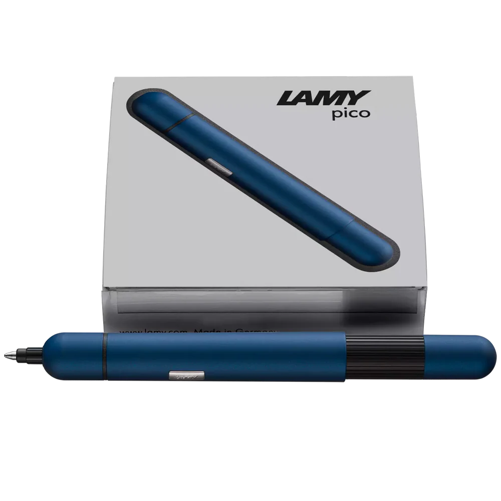 LAMY Pico Ballpoint Pen - Imperial Blue

Innovative pocket pen full of transformative power.

The LAMY pico reaches unimagined greatness under pressure: the innovative pocket pen transforms into a full-size biro with just one finger movement thanks to an ingenious double push mechanism inside. Strikingly different and surprising, it brings a piece of innovation to even the smallest pencil case or even trouser pocket as a handy everyday companion.&nbsp;

Matte dark blue lacquer finish with 1 refill of LAMY M