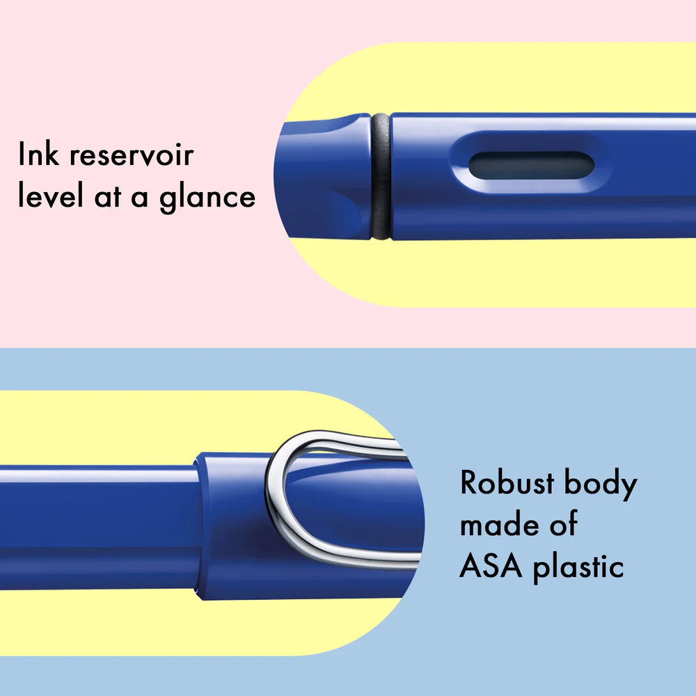 Fountain pen, icon, global success: the LAMY safari has been a beloved classic since its introduction in the 1980s and enjoys a cult status untypical for a writing instrument. Countless colours and ever-changing special editions make hearts beat faster - whether for the pencil case or the carefully curated fountain pen collection.

The LAMY safari is more than the sum of its details: it is aesthetic, robust and individual. The distinctive, self-sprung clip keeps the writing instrument securely fastened in p