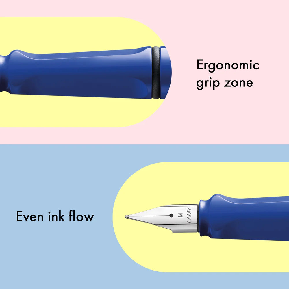 Fountain pen, icon, global success: the LAMY safari has been a beloved classic since its introduction in the 1980s and enjoys a cult status untypical for a writing instrument. Countless colours and ever-changing special editions make hearts beat faster - whether for the pencil case or the carefully curated fountain pen collection.

The LAMY safari is more than the sum of its details: it is aesthetic, robust and individual. The distinctive, self-sprung clip keeps the writing instrument securely fastened in p