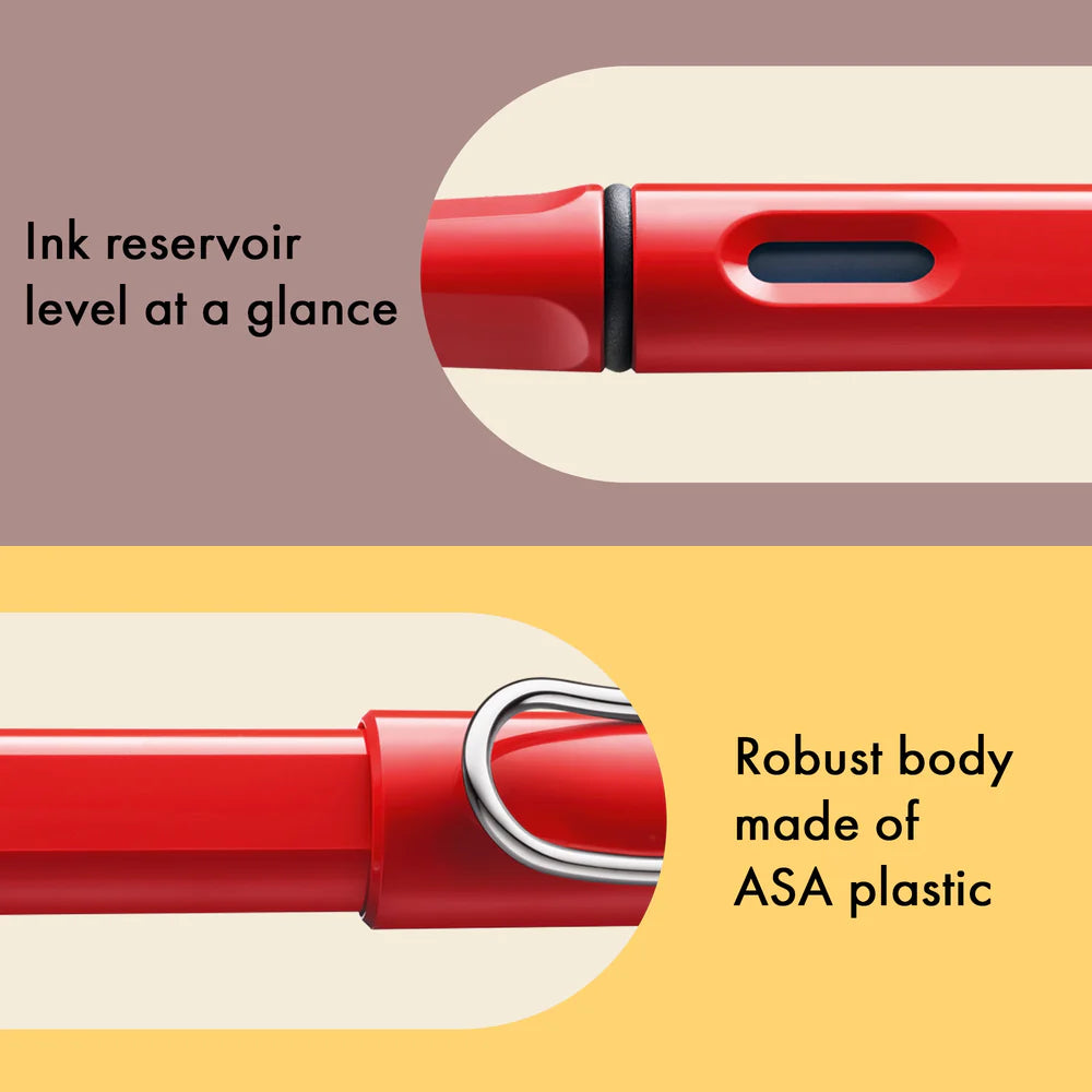 Fountain pen, icon, global success: the LAMY safari has been a beloved classic since its introduction in the 1980s and enjoys a cult status untypical for a writing instrument. Countless colours and ever-changing special editions make hearts beat faster - whether for the pencil case or the carefully curated fountain pen collection.

The LAMY safari is more than the sum of its details: it is aesthetic, robust and individual. The distinctive, self-sprung clip keeps the writing instrument securely fastened in p