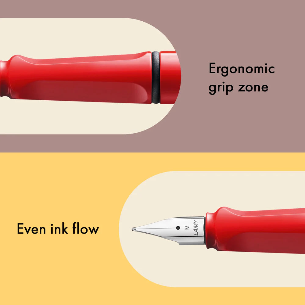 Fountain pen, icon, global success: the LAMY safari has been a beloved classic since its introduction in the 1980s and enjoys a cult status untypical for a writing instrument. Countless colours and ever-changing special editions make hearts beat faster - whether for the pencil case or the carefully curated fountain pen collection.

The LAMY safari is more than the sum of its details: it is aesthetic, robust and individual. The distinctive, self-sprung clip keeps the writing instrument securely fastened in p
