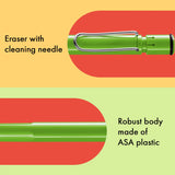Fountain pen, icon, global success: the LAMY safari has been a beloved classic since its introduction in the 1980s and enjoys a cult status untypical for a writing instrument. Countless colours and ever-changing special editions make hearts beat faster - whether for the pencil case or the carefully curated fountain pen collection.

The LAMY safari is more than the sum of its details: it is aesthetic, robust and individual. The distinctive, self-sprung clip keeps the writing instrument securely fastened in p