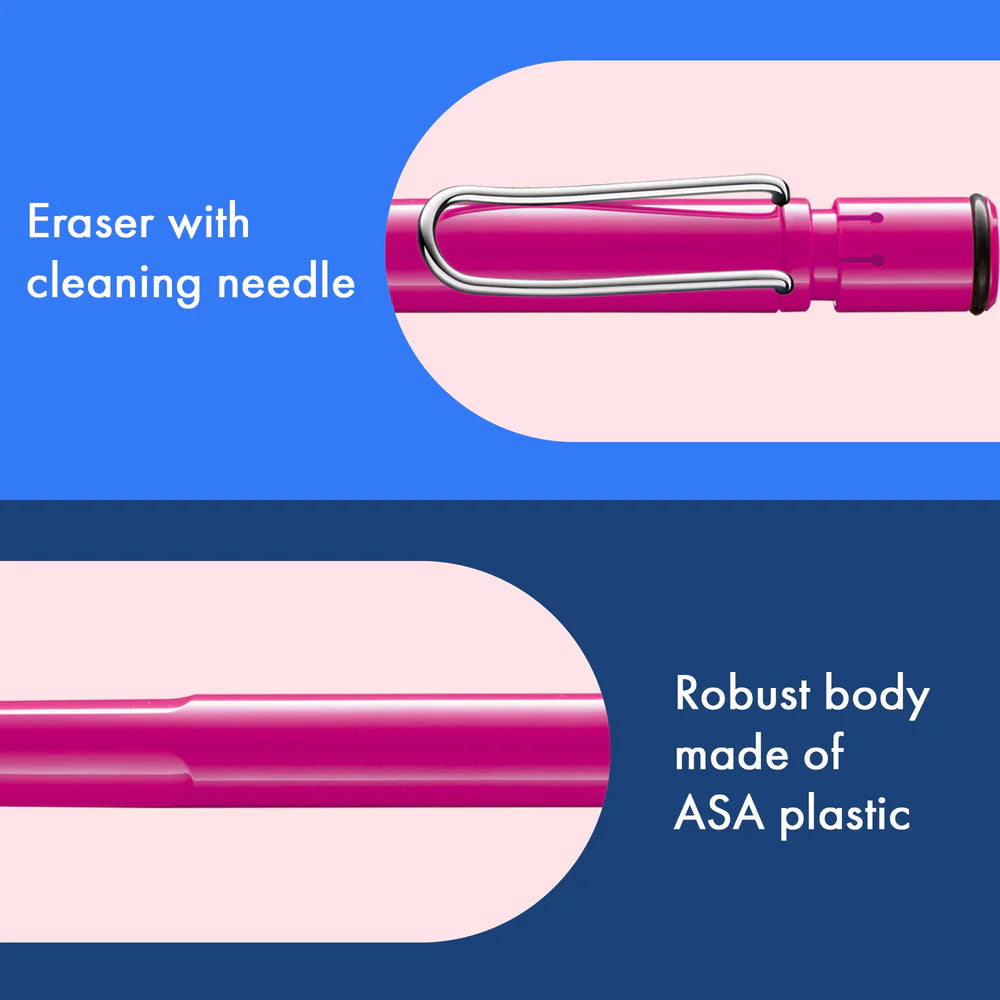 Fountain pen, icon, global success: the LAMY safari has been a beloved classic since its introduction in the 1980s and enjoys a cult status untypical for a writing instrument. Countless colours and ever-changing special editions make hearts beat faster - whether for the pencil case or the carefully curated fountain pen collection.

The LAMY safari is more than the sum of its details: it is aesthetic, robust and individual. The distinctive, self-sprung clip keeps the writing instrument securely fastened in p