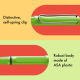 Fountain pen, icon, global success: the LAMY safari has been a beloved classic since its introduction in the 1980s and enjoys a cult status untypical for a writing instrument. Countless colours and ever-changing special editions make hearts beat faster - whether for the pencil case or the carefully curated fountain pen collection.

The LAMY safari is more than the sum of its details: it is aesthetic, robust and individual. The distinctive, self-sprung clip keeps the writing instrument securely fastened in p