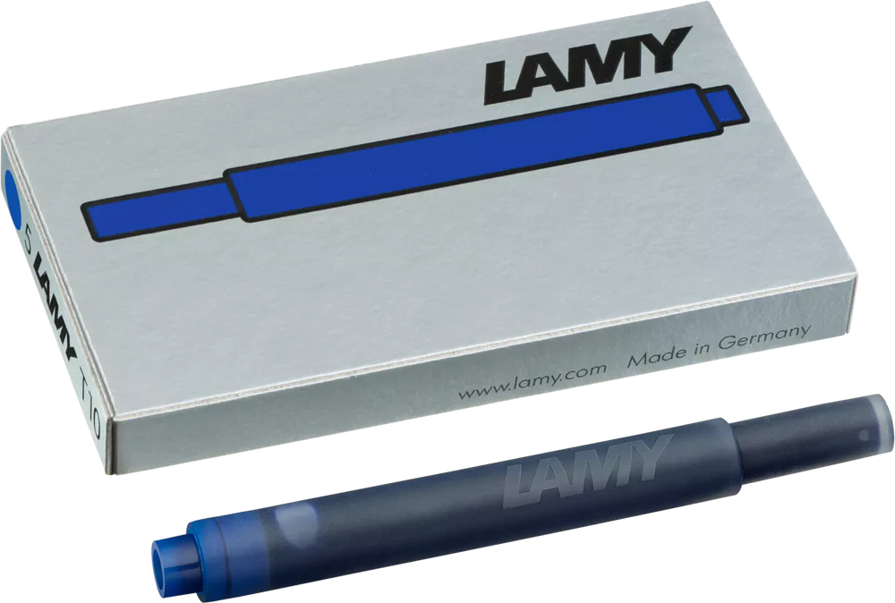With their intense colors and long range, the LAMY T10 large capacity ink cartridges ensure pleasant, even writing - whether in everyday life, in the office, or at school. The ink cartridges offer an even flow and provide a smooth, precise writing experience for stylish writing without scratches. These ink cartridges fit all Lamy fountain pens, except the LAMY 2000.

Includes 5 cartridges with a 1.25ml capacity in each pack.
