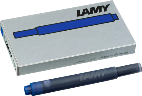 With their intense colors and long range, the LAMY T10 large capacity ink cartridges ensure pleasant, even writing - whether in everyday life, in the office, or at school. The ink cartridges offer an even flow and provide a smooth, precise writing experience for stylish writing without scratches. These ink cartridges fit all Lamy fountain pens, except the LAMY 2000.

Includes 5 cartridges with a 1.25ml capacity in each pack.