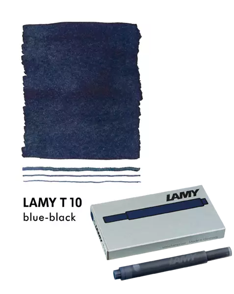 With their intense colors and long range, the LAMY T10 large capacity ink cartridges ensure pleasant, even writing - whether in everyday life, in the office, or at school. The ink cartridges offer an even flow and provide a smooth, precise writing experience for stylish writing without scratches. These ink cartridges fit all Lamy fountain pens, except the LAMY 2000.

Includes 5 cartridges with a 1.25ml capacity in each pack.