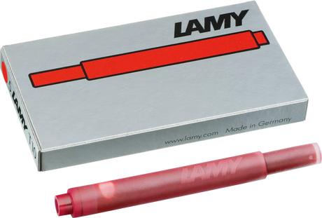 With their intense colors and long range, the LAMY T10 large capacity ink cartridges ensure pleasant, even writing - whether in everyday life, in the office, or at school. The ink cartridges offer an even flow and provide a smooth, precise writing experience for stylish writing without scratches. These ink cartridges fit all Lamy fountain pens, except the LAMY 2000.

Includes 5 cartridges with a 1.25ml capacity in each pack.