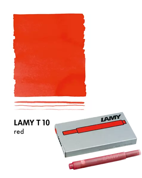 With their intense colors and long range, the LAMY T10 large capacity ink cartridges ensure pleasant, even writing - whether in everyday life, in the office, or at school. The ink cartridges offer an even flow and provide a smooth, precise writing experience for stylish writing without scratches. These ink cartridges fit all Lamy fountain pens, except the LAMY 2000.

Includes 5 cartridges with a 1.25ml capacity in each pack.