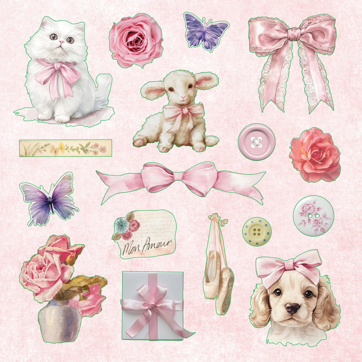 Celebrate the power of all things pink and pretty with this fun and flirty sticker book!

50 vibrant pages brim with more than 800 stickers, all featuring a feminine flourish!
Eclectic assortment spans a diverse range: Buttons, bows, and berries; kittens and cupcakes; hearts and flowers; vintage delights; plus an assortment of beautiful borders, labels, uplifting phrases, and more!
