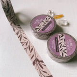 Removable Washi craft tape for journaling and gift wrapping; featuring laurel leaves and stars.

15mm x 10m
Shrink wrap packaging with label