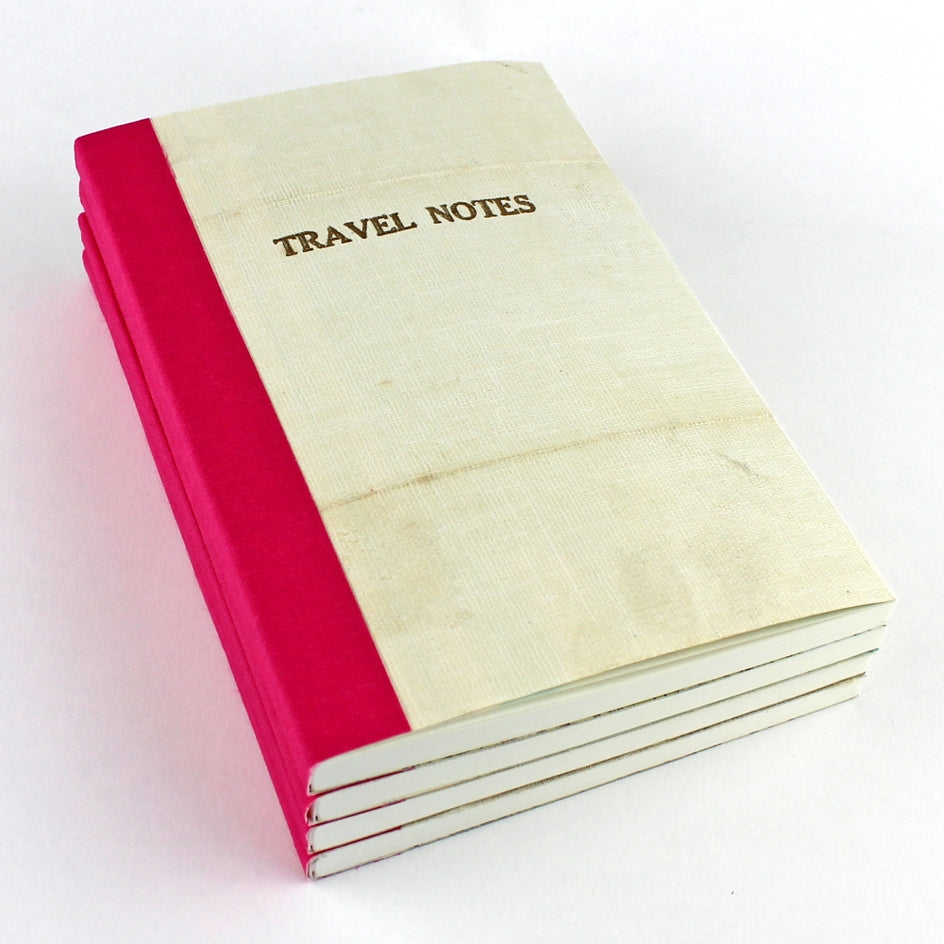 Linen Map Travel Notes with Pink Binding