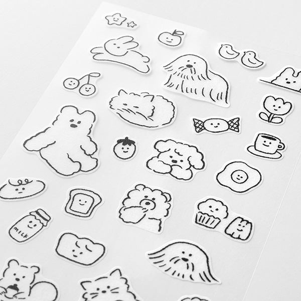 The "loose motif pattern" is a collection of motifs such as cats, dogs, and food with soft and gentle expressions.



A wide variety of sticker designs to use with your notebook

These peel-and-stick washi stickers will make your daily records more fun. Simply stick them freely on the margins of your notebook to create a gorgeous page. &nbsp;It comes in a pack of 2 sheets, a small size that is perfect for&nbsp;monthly blocks and a large size that is convenient for filling in the blanks.