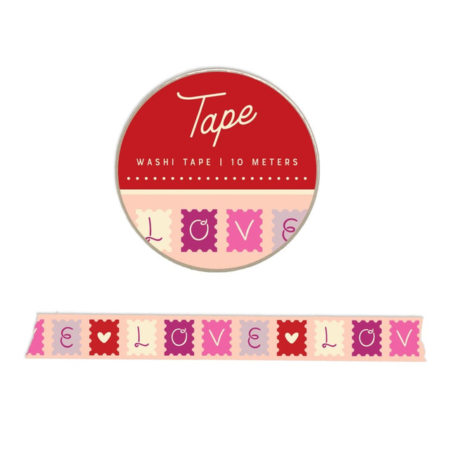 Celebrate love in every detail with this light pink washi tape featuring pink, red, and purple stamps spelling “love.” Ideal for decorating cards, gift tags, journals, or anything that needs a touch of Valentine’s charm.

Additional Details:
- 15 mm width
- 10 m length