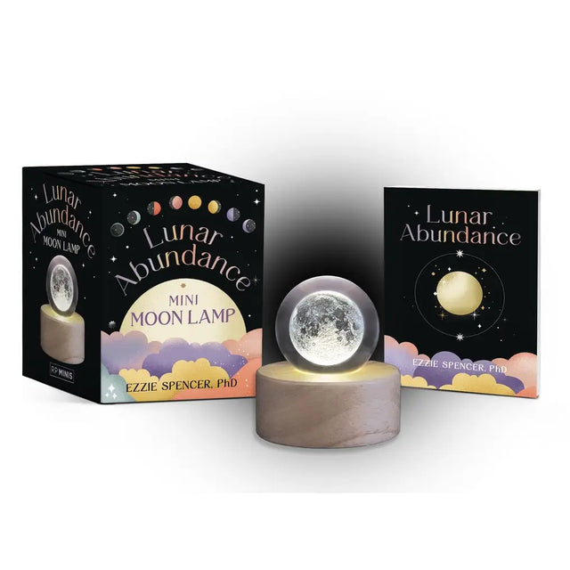 Connect to the moon’s cycles and add lunar beauty to your space with this gift set including a laser-engraved mini moon lamp, stand, mini book, and USB cable.

Specifications:

Lamp is laser-engraved with moon landscape and housed within in a solid, clear crystal (2 inches in diameter)
Light up the moon: The mini moon lamp lights up with an ON/OFF switch to illuminate the beautiful full moon
Includes Lunar Abundance guidebook: The accompanying full-color illustrated 48-page mini book (2-1/2 x 3 inches) outl