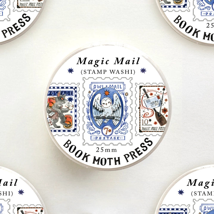 Who wouldn't want to get some mail delivered by owl or werewolf or a sweet witch on a broom? These designs were made with the idea of postage from a magical world where the mail was delivered in a much more interesting way.

Measuring 25mm in width, this tape is the perfect accessory for adding a touch of magic to your projects.