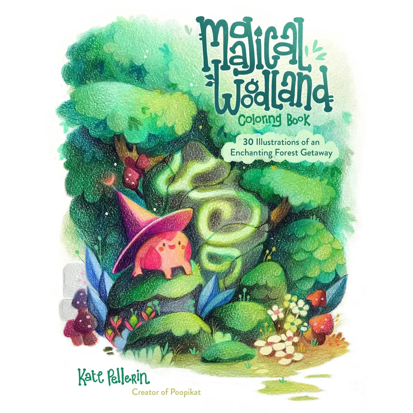 Get swept into an otherworldly journey!

Kate Pellerin, creator of Poopikat, takes you on the cottagecore adventure of your dreams through 30 ready-to-color illustrations. Featuring whimsical characters, delightful settings and all the botanical wonders your heart desires, these relaxing pages are perfect for a cozy art break.

A blend of full-page spreads and spot illustrations will immerse you in all the lush details you can imagine, and you can display and gift these pages afterwards as they are printed 