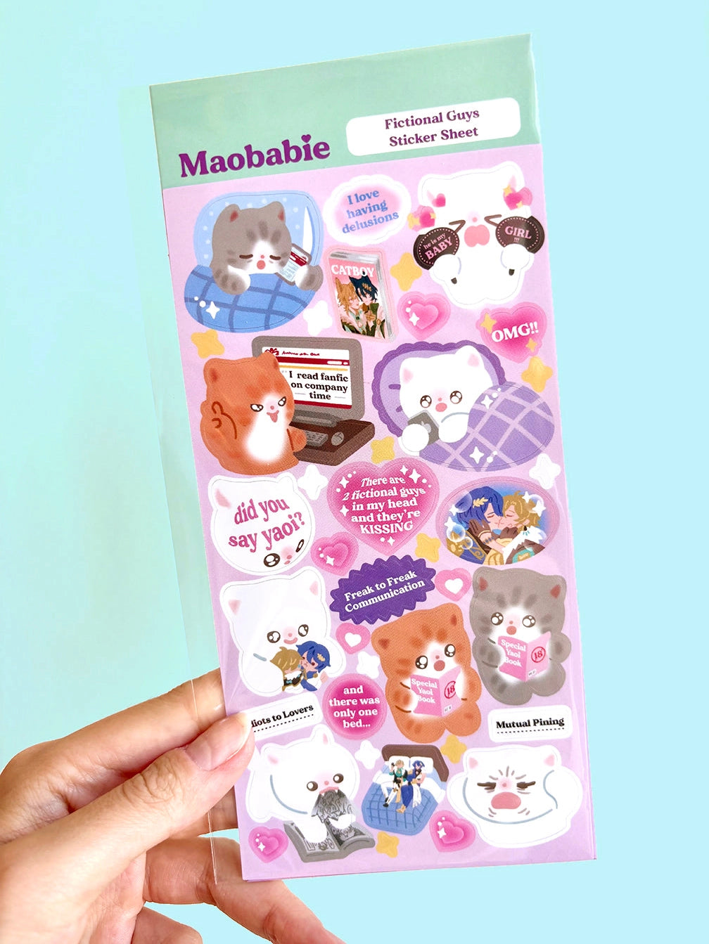 As Maobabie, we present our Sticker Sheet - Fictional Guys, crafted with love by our indie artist, Jennie. Printed on matte vinyl paper, this sheet measures 210mmx170mm, making it an ideal size for decorating your phone, laptop, or any other surface. Get ready to experience our cute and soft illustrations, bringing a touch of charm to your everyday items. With Maobabie, it's all about adding a dash of whimsy to your world.

Includes one (1) sticker sheet
