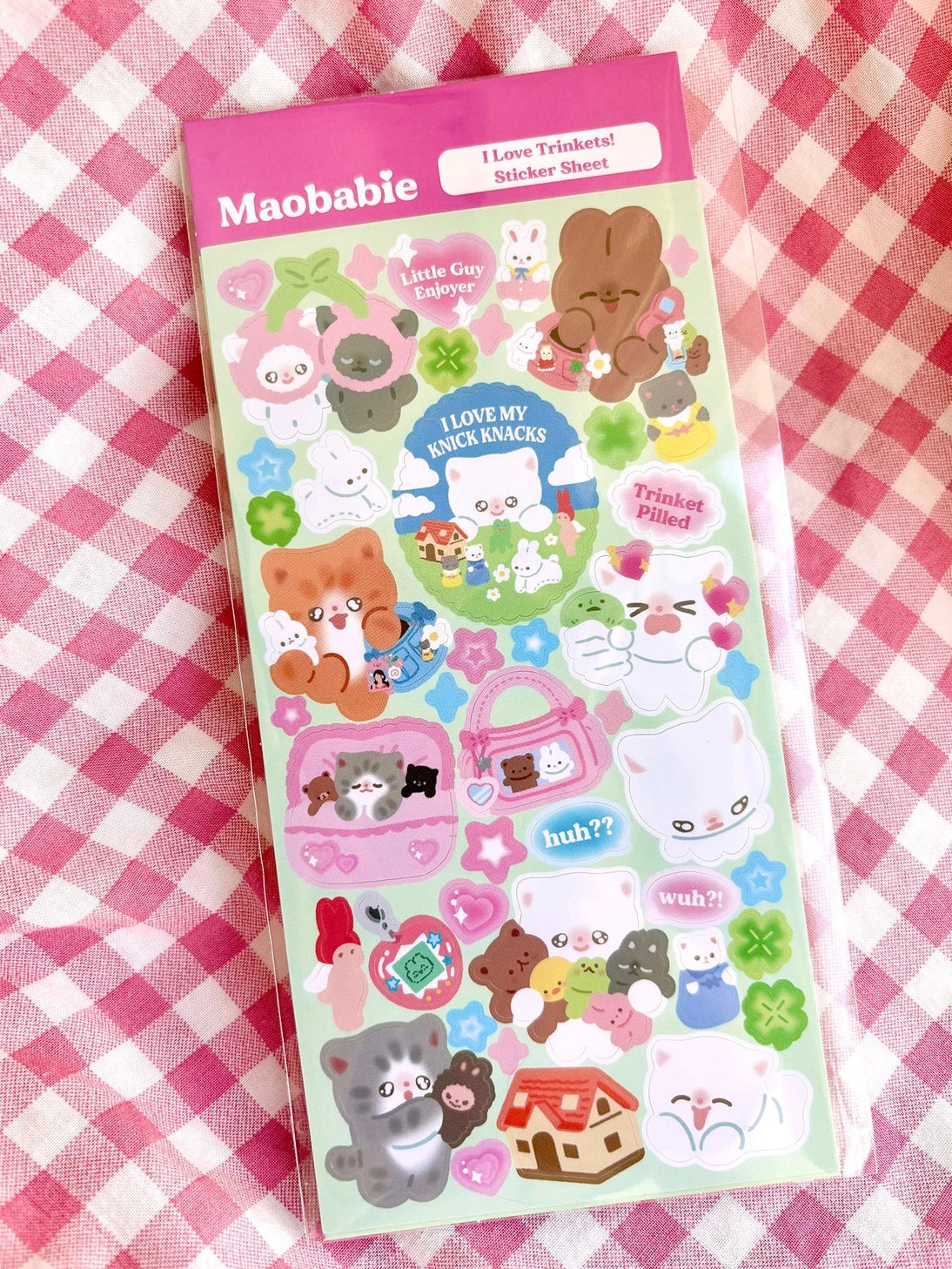 As Maobabie, we present our Sticker Sheet -&nbsp;I Love Trinkets, crafted with love by our indie artist, Jennie. Printed on matte vinyl paper, this sheet measures 210mmx170mm, making it an ideal size for decorating your phone, laptop, or any other surface. Get ready to experience our cute and soft illustrations, bringing a touch of charm to your everyday items. With Maobabie, it's all about adding a dash of whimsy to your world.

Includes one (1) sticker sheet