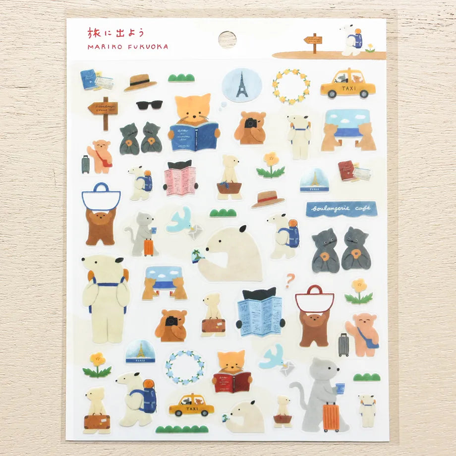 Stickers of illustrator Mariko Fukuoka. The dogs and cats traveling to various places are adorable. You can also do thorough research by looking at maps and guides.
Of course, it's great for decorating planners and small items, but making and sticking travel bookmarks is also wonderful. Please enjoy posting them everywhere!


Printed on PET material, the stickers have a smooth, durable finish that’s easy to peel and place - great for both everyday use and special projects.

✨ Product Details

Smooth, durabl
