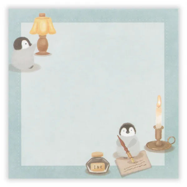 Relaxing Animals Day A note depicting each day of the animals living leisurely.
I drew a penguin enjoying reading in the study with candles and lights
It is a fun design that can be used according to your mood with two pattern assortments.

100 × 100 mm in height and 100 mm
2 patterns
80 Sheets