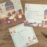 Relaxing Animals Day A note depicting each day of the animals living leisurely.
I drew a penguin enjoying reading in the study with candles and lights
It is a fun design that can be used according to your mood with two pattern assortments.

100 × 100 mm in height and 100 mm
2 patterns
80 Sheets