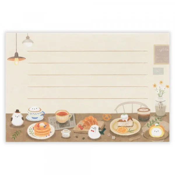Relaxing Animals Day - A mini-letter depicting the days of each animal living in
a relaxed manner.
This is a design for shimaenaga to relax in a café.
It is a size that can hold a photo (DSC format, L format) and can be mailed at a standard price.

Length 98× Width 148mm
8 pieces of stationery, 4 envelopes
4 horizontal lines