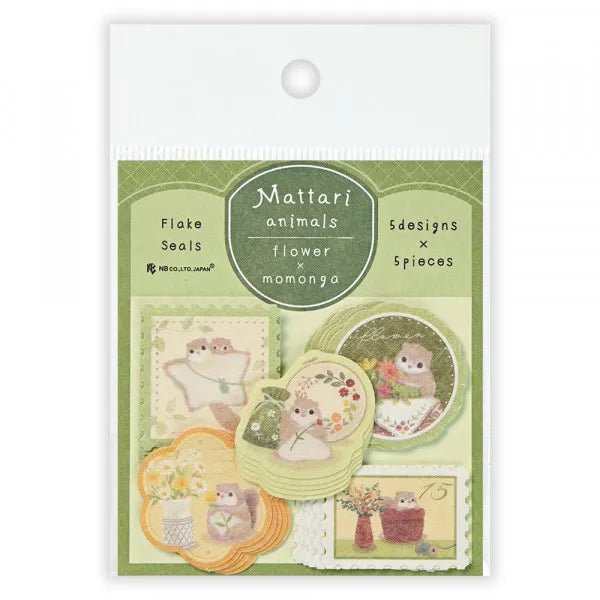 Relaxing Animals Day A flake seal depicting each day of the animals living
leisurely.
I drew various flowers and flying squirrels such as bouquets, swags, vases, and vases.
It can also be used to decorate seals and notebooks.

Length 85× Width 75mm
5 patterns 25 pieces PP bag: Length 115× Width 80mm
Washi paper with slit