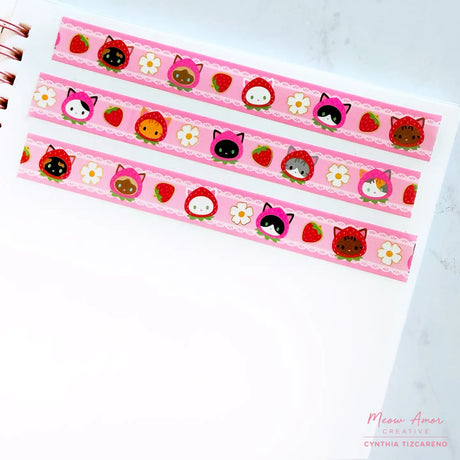 Adorable cats with strawberry hats, with small details of gold foil. Ideal for journaling, scrapbooking, and craft projects.

Gold Foil Details
One&nbsp;10-meter long roll of washi tape
20mm wide, 32mm paper core


Colors might vary just a bit from your screen.