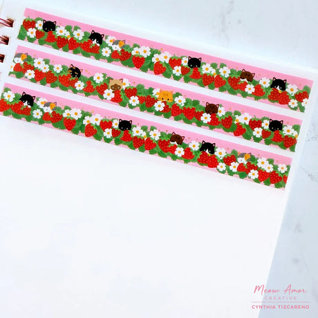 Adorable cats in strawberry field, with small details of gold foil. Ideal for journaling, scrapbooking, and craft projects.

Gold Foil Details
One&nbsp;10-meter long roll of washi tape
20mm wide, 32mm paper core


Colors might vary just a bit from your screen.