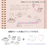 The "monster pattern" is a collection of illustrations inspired by UMA, such as slime, yeti, Bigfoot, and Nessie with a loose touch.



A wide variety of sticker designs to use with your notebook

These peel-and-stick washi stickers will make your daily records more fun. Simply stick them freely on the margins of your notebook to create a gorgeous page. It comes in a set of two stickers, each with a different design. It is a masking sticker type, so you can easily reapply it after applying it.