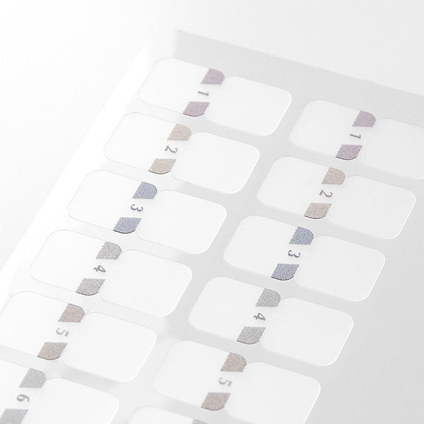 Midori Chiratto Index Tab will bring some muted gray to your planner's indexing. Thanks to its removable adhesive, the sticker can be removed easily and cleanly. You can use the numbers from 1 to 12 to mark the months of your planner.

One pack contains 4 sets of 12 numbered index tabs (48 index tabs in total).