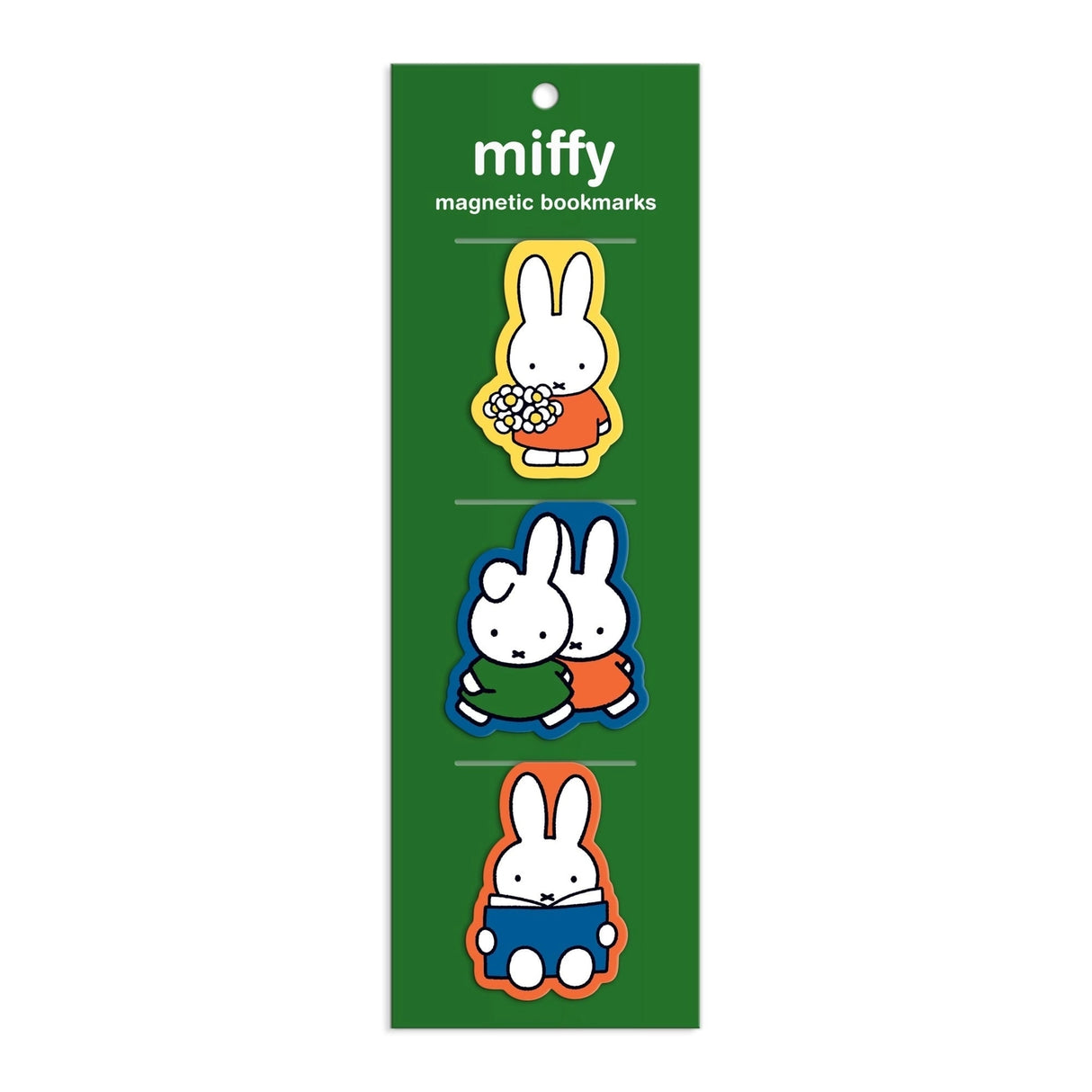 The Miffy Magnetic Bookmarks by Galison are a charming way to keep your place in your favorite book. Featuring sweet illustrations of Miffy in her classic poses, each bookmark folds at the top to clip securely onto the page—so you can easily find your spot without bending or losing your place.