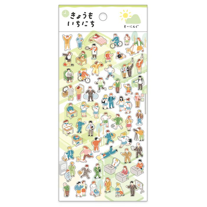 This sticker depicts the state of life in one day.
People like that and people like this that I see in the city...
You can enjoy a piece full of humor.
This sticker is easy to use for vertical and schedule books!

• This package includes 1&nbsp;sheet of sticker
• Material: Transparent PET, matte varnish
• Package measures approx. H202 x W93 x D1mm
• Made in Japan