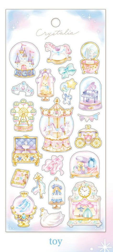 Mind Wave Crystalia Sticker Sheet - Toy

This is an illustration sticker that traps a fantasy world view and motif in a glass container like a snow globe or terrarium. It is a sparkling hologram specification.

• This package includes 1&nbsp;sheet of sticker
• Material: Transparent PET Hologram Lamination
• Package measures approx. H202 x W93 x D1mm
• Made in Japan