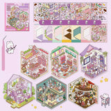 Unleash your creativity with these 3D scene stickers! Perfect for kids and adults, you can design your own miniature house scenes with six unique backgrounds and stickers. Enjoy hours of imaginative fun while enhancing creativity as you bring your dream cabin to life.&nbsp;

This set provides 12 sheets of PET stickers to decorate 6 different scene cards.