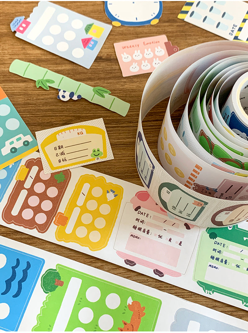 Molinta - Daily Tracker Washi Sticker Roll Sticky Notes Kiss Cut Tracker Sticker Die Cut Journaling Washi Tape