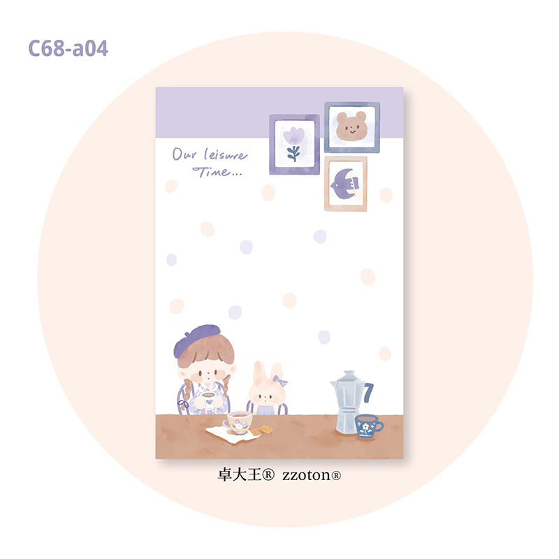 Molinta - Leisure Moment A7 Notepad

Enjoy 50 sheets of this adorable design of spending leisure moments with tea while relaxing! It can be personalized with hole punches to add to your binder or be pasted in your notebook to brighten up your pages.

Specifications: 80mmx120mm
Material: 100g white kraft paper
Number of pages: 50
