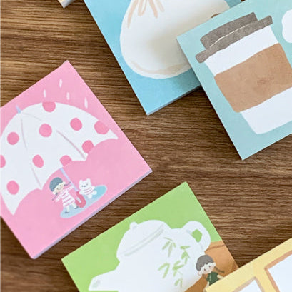Molinta - Rainy Day Sticky Notes

Take notes or decorate your planner with this cute sticky note set! Perfect for jotting quick reminders, marking pages, or decorating your journal, this petite sticky note pad brings adorable vibes to your everyday stationery routine.

With 14 different designs to choose from, you can pick your favorites or collect the whole set.

50mm x 50mm (Approx 2in x 2in)
120g white kraft paper
50 pages

Includes 1 pattern