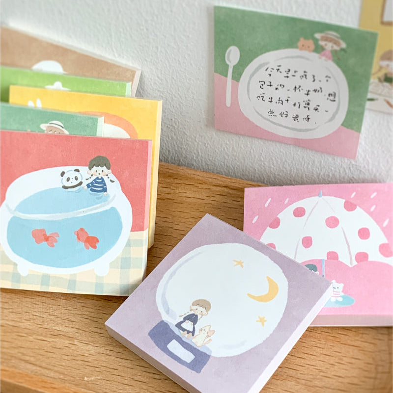 Molinta - Rainy Day Sticky Notes

Take notes or decorate your planner with this cute sticky note set! Perfect for jotting quick reminders, marking pages, or decorating your journal, this petite sticky note pad brings adorable vibes to your everyday stationery routine.

With 14 different designs to choose from, you can pick your favorites or collect the whole set.

50mm x 50mm (Approx 2in x 2in)
120g white kraft paper
50 pages

Includes 1 pattern