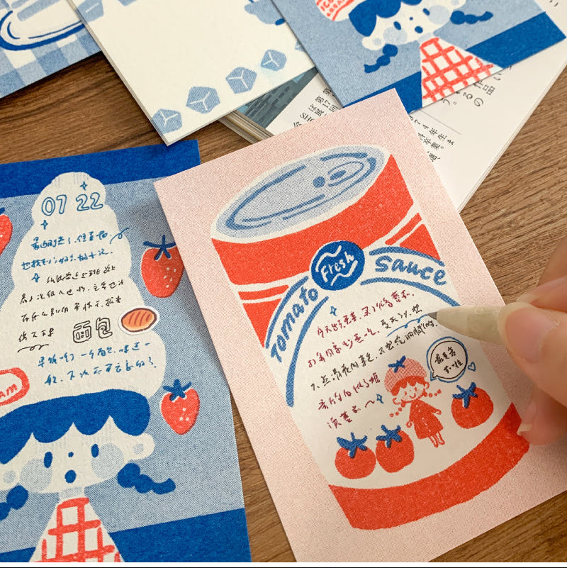 Molinta - Red and Blue M5 Memo Pad

This includes 4 different designs that were created through a risograph printing process to achieve a nostalgic feel. The colors vary in depth, and the images on each sheet will have slight color registration deviations which is the unique feature of RISO printing.

Specifications: 65mm x 105mm
Material: 100g cotton paper

Number of pages: 16