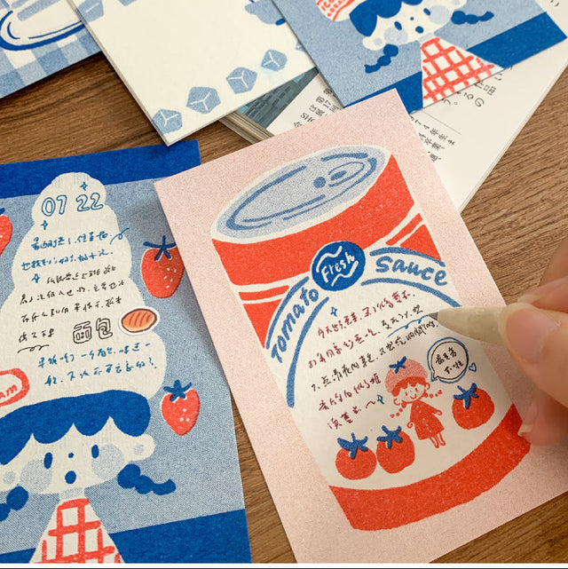 Molinta - Red and Blue M5 Memo Pad

This includes 4 different designs that were created through a risograph printing process to achieve a nostalgic feel. The colors vary in depth, and the images on each sheet will have slight color registration deviations which is the unique feature of RISO printing.

Specifications: 65mm x 105mm
Material: 100g cotton paper

Number of pages: 16